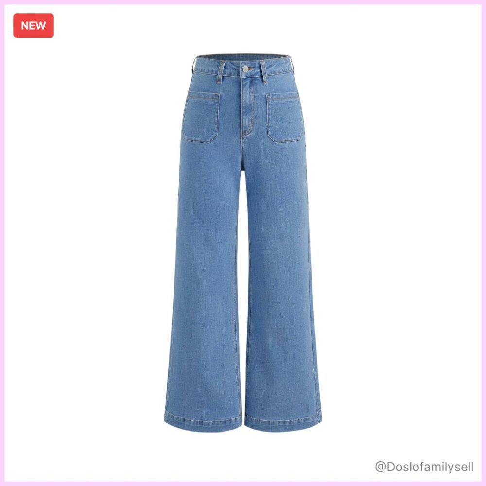 Wide Leg Cropped Jeans High Waisted Stretchy Denim Flared Pants Y2k Chic